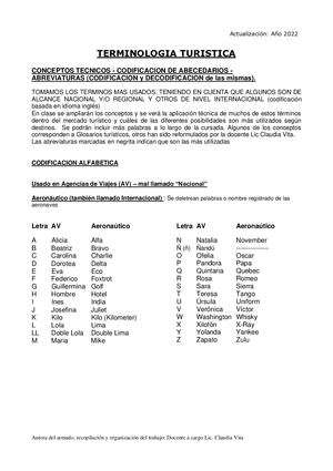 Terminología Turística Comercial - PU - Codificaciones