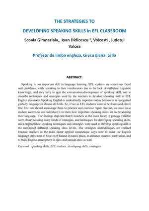 The Strategies To Developing Speaking Grecu Lelia