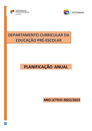 Pré Escolar Planificação Anual 2022 2023