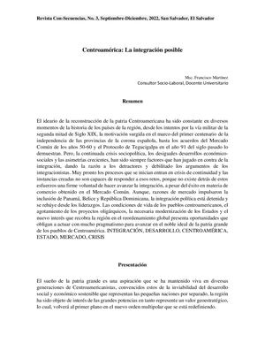 Centroamerica: La Integracion Posible