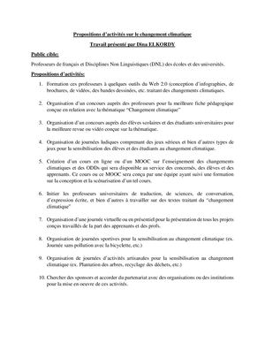 Propositions D’activités Sur Le Changement Climatique