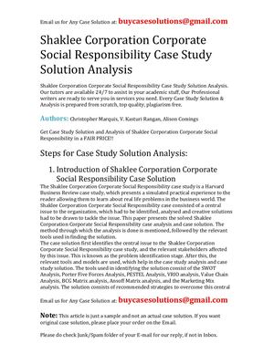 Shaklee Corporation Corporate Social Responsibility Case Study Solution Analysis