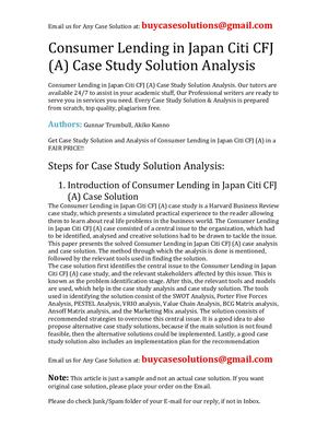 Calaméo - Consumer Lending In Japan Citi CFJ (A) Case Study Solution ...