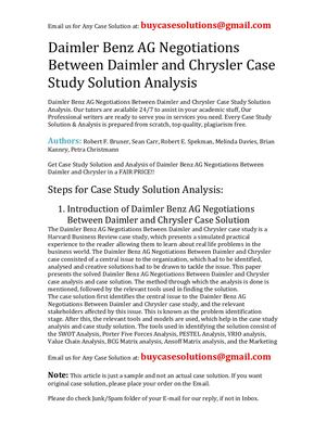 Daimler Benz AG Negotiations Between Daimler And Chrysler Case Study Solution Analysis