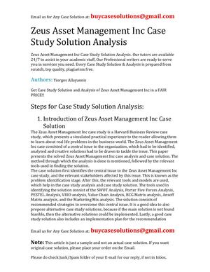 Zeus Asset Management Inc Case Study Solution Analysis