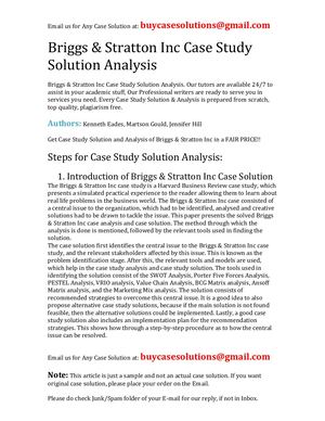 Briggs & Stratton Inc Case Study Solution Analysis