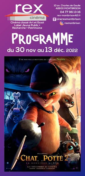 Programme du cinéma Rex de Mont brison ( 42°) du  30 11 Au 13 12 22