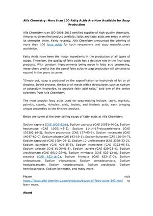 Alfa Chemistry: More Than 100 Fatty Acids Are Now Available For Soap Production
