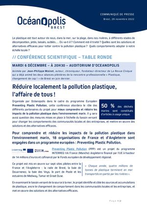Cp Conference Reduire La Pollution Plastique 6 Decembre 2022 Oceanopolis