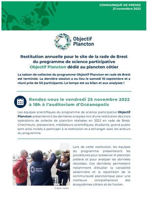 Cp Objectif Plancton Restitution 25 Novembre 2022 Collectes Rade De Brest