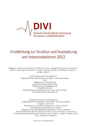 Empfehlung zur Struktur und Ausstattung von Intensivstationen 2022