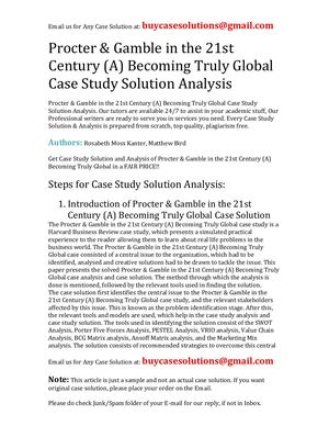Procter & Gamble In The 21st Century (A) Becoming Truly Global Case Study Solution Analysis