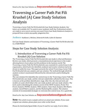 Traversing A Career Path Pat Fili Krushel (A) Case Study Solution Analysis