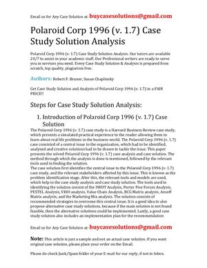 Polaroid Corp 1996 (V 1 7) Case Study Solution Analysis