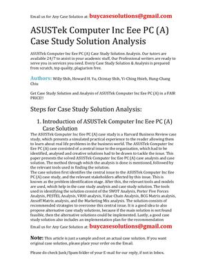Calaméo - ASUSTek Computer Inc Eee PC (A) Case Study Solution Analysis