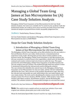 Managing A Global Team Greg James At Sun Microsystems Inc (A) Case Study Solution Analysis
