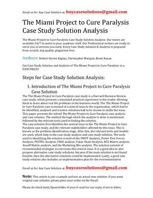 The Miami Project To Cure Paralysis Case Study Solution Analysis