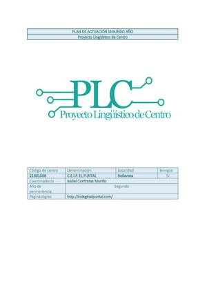 Plan De Actuación Plc Segundo Año Curso 2022 2023