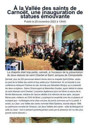 Le Telegramme (291122) À La Vallée Des Saints De Carnoët, Une Inauguration De Statues éMouvante
