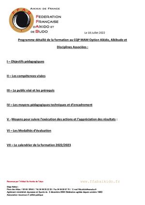 Programme Detaille De La Formation Au Cqp Mam Option Aikido 2022