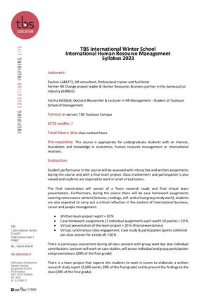 TBS Winter School Syllabus 2023 - IHR Management