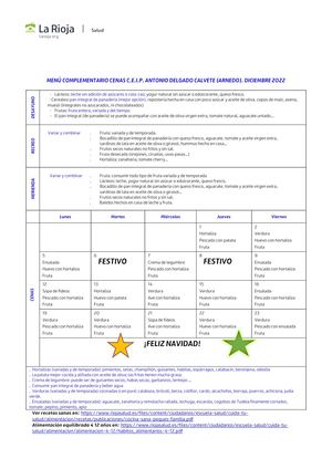 Menú Cenas Diciembre 2022