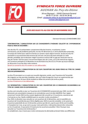 Avis Fo Cse 29 Novembre