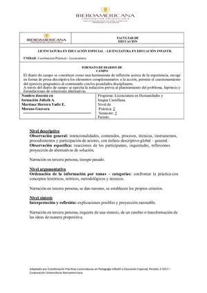 DIARIO DE CAMPO EL RELIEVE 1 GRADO