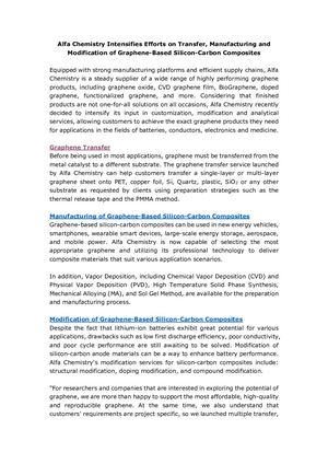 Alfa Chemistry Intensifies Efforts On Transfer, Manufacturing And Modification Of Graphene Based Silicon Carbon Composites