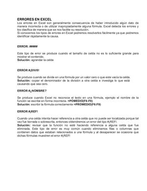 Errores En Excel