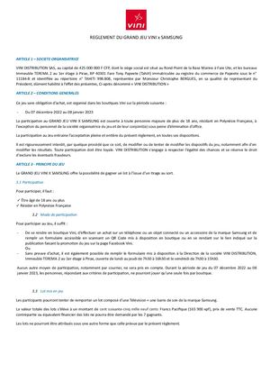 Règlement du Grand Jeu Vini x Samsung