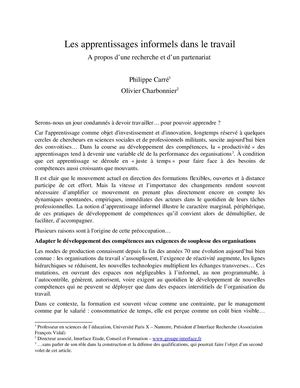 Apprentissages Informels dans le travail