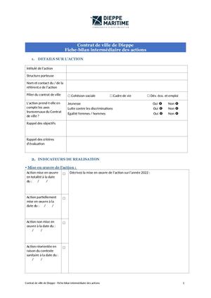 Contrat Ville Dieppe - Fiche Bilan Intermédiaire Actions AAP 2023