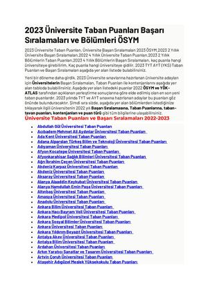 ÜNiversite Taban Puanları Başarı Sıralamaları