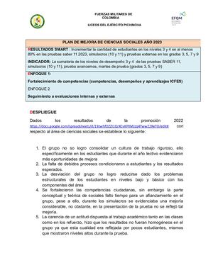 Plan De Mejora Del ÁRea De Sociales Año 2023