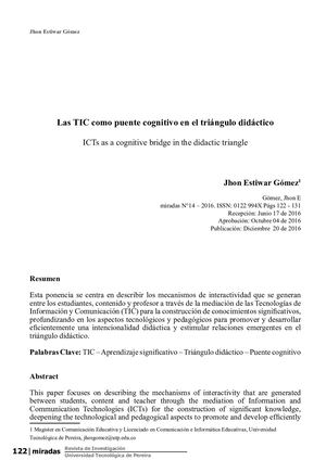 Las Tic Como Puente Cognitivo En El Triángulo Didáctico