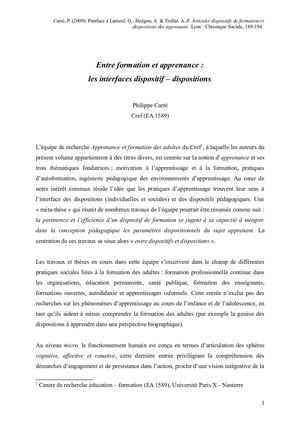 Dispositifs et dispositions