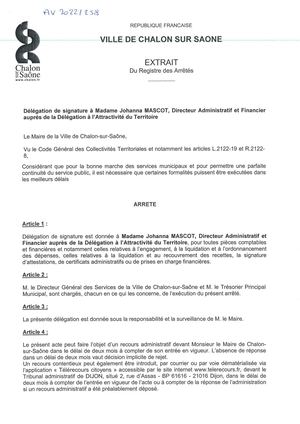 Délégation de signature à Madame Johanna MASCOT