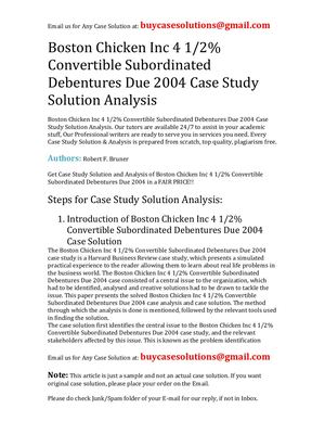 Boston Chicken Inc 4 12% Convertible Subordinated Debentures Due 2004 Case Study Solution Analysis