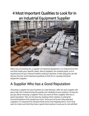 4 Most Important Qualities To Look For In An Industrial Equipment Supplier