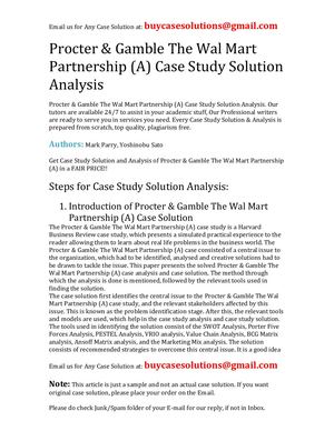 Procter & Gamble The Wal Mart Partnership (A) Case Study Solution Analysis
