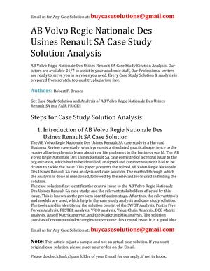 AB Volvo Regie Nationale Des Usines Renault SA Case Study Solution Analysis