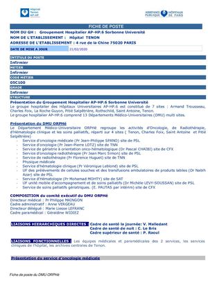 Fiche De Poste Ide Nuit Tenon Dmu Orphé 12122022