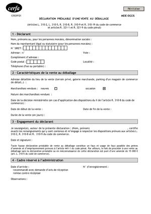 Cerfa Declaration Prealable Vente Au Deballage 13939