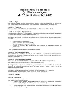 Règlement Jeu Concours Instagram Du 12/12 Au 14/12/22