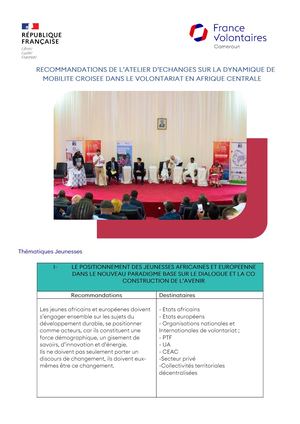 Recommandation De L'atelier D'échanges France Volontaires