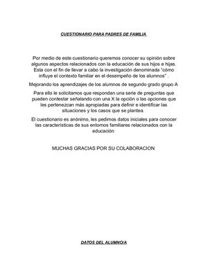 Cuestionario Para Padres De Familia