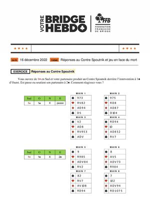 42. Exercice Votre Bridge Hebdo Avancé 16 12 2022