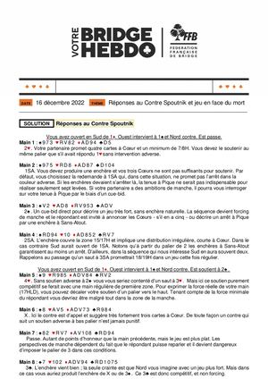 42. Solution Votre Bridge Hebdo Avancé 16 12 2022