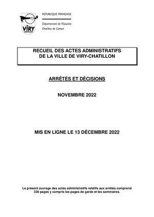 Recueil des actes administratifs novembre 2022